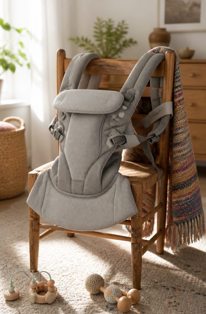20 Baby Accessories Must Have Items for New Parents (2026) 5 A baby carrier with padded straps and a hip-seat design.