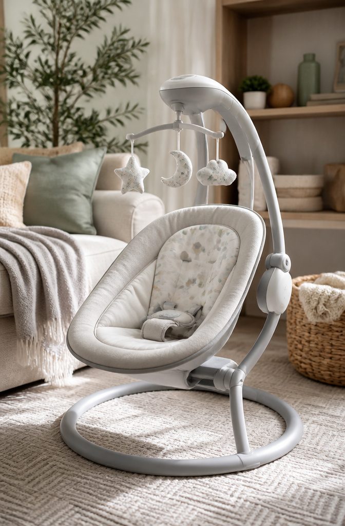 20 Baby Accessories Must Have Items for New Parents (2026) 15 A baby swing equipped with various motion settings.