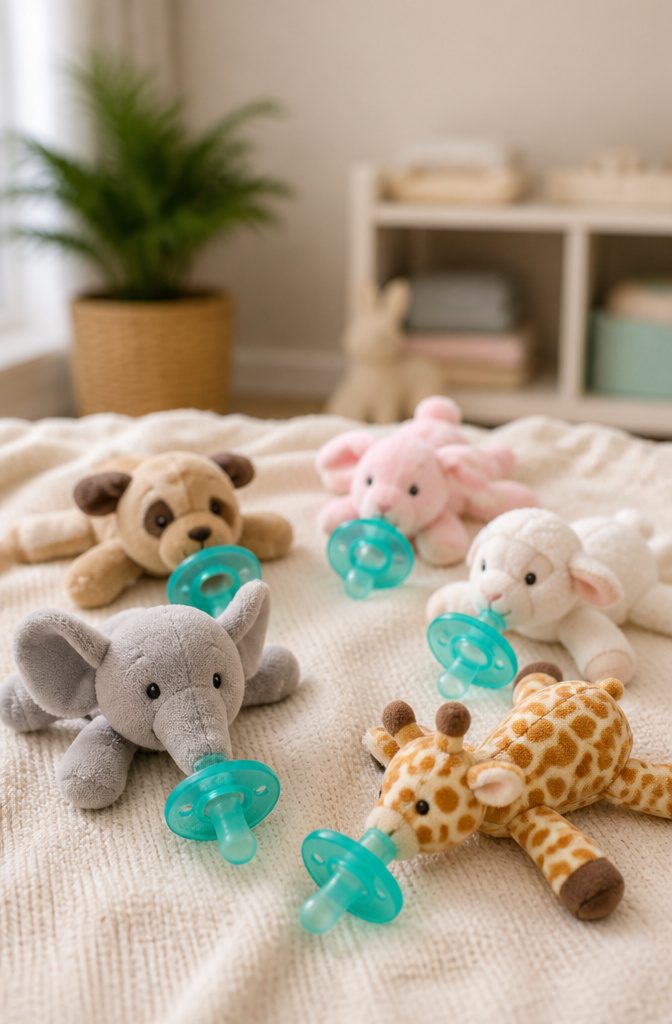 20 Baby Accessories Must Have Items for New Parents (2026) 7 A pacifier sewn to a small stuffed animal.