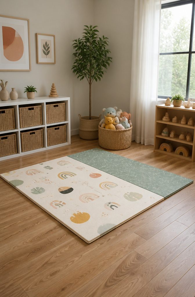 20 Baby Accessories Must Have Items for New Parents (2026) 11 A colorful play mat laid out on a floor.