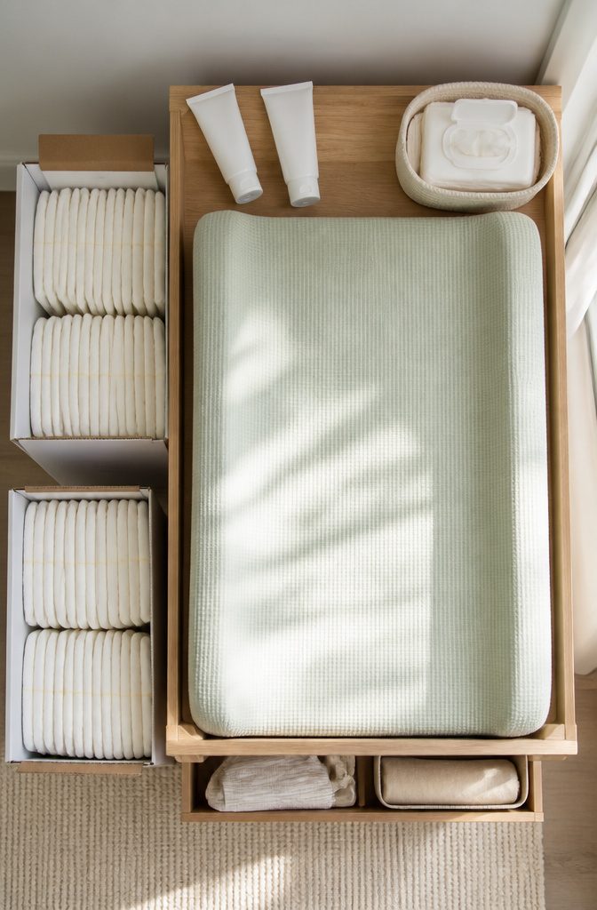 Baby Needs List: The Essential Checklist for Diapering to Baby's First Outings 1 Boxes of newborn disposable diapers stacked together.
