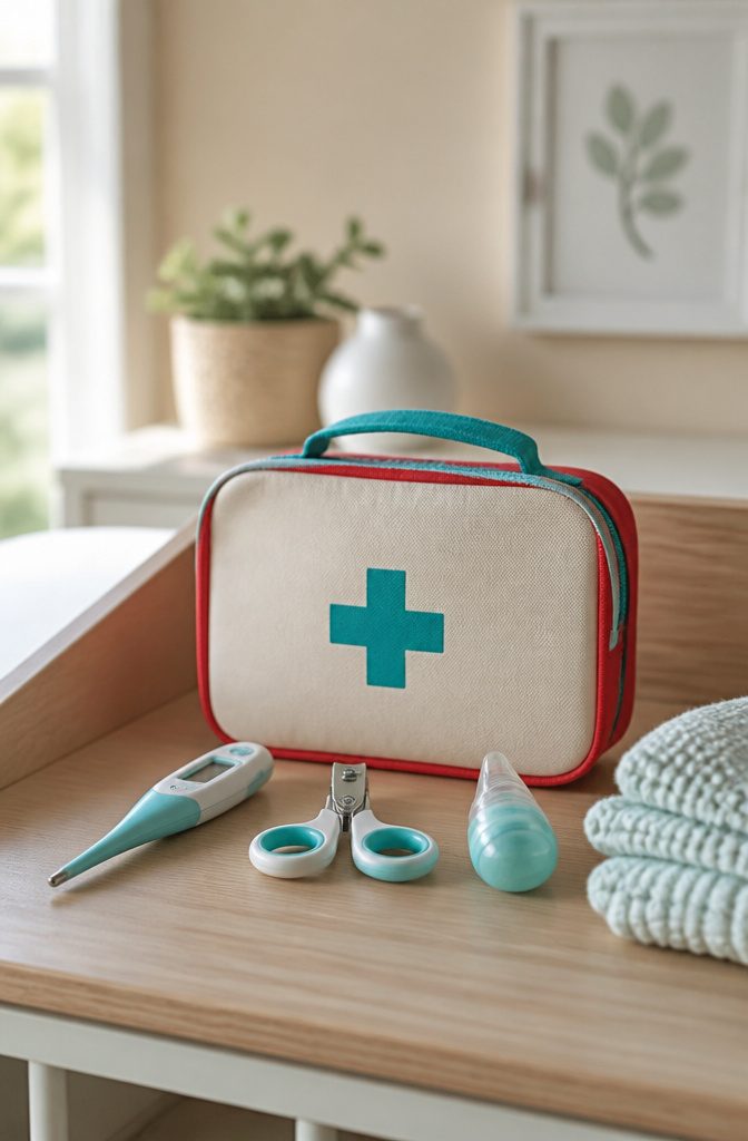 Baby Needs List: The Essential Checklist for Diapering to Baby's First Outings 6 A first-aid kit with a thermometer and baby nail clippers.