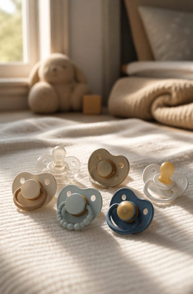 Baby Needs List: The Essential Checklist for Diapering to Baby's First Outings 8 A selection of pacifiers in different colors and designs.