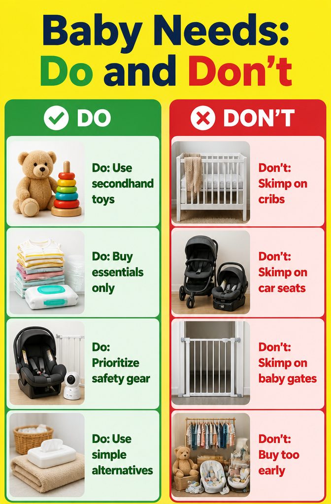 Baby Needs List: The Essential Checklist for Diapering to Baby's First Outings 10 A display of baby items, including secondhand clothing and toys.