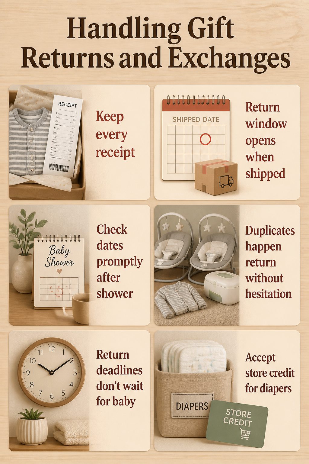 A collection of gift receipts on a table for returns.