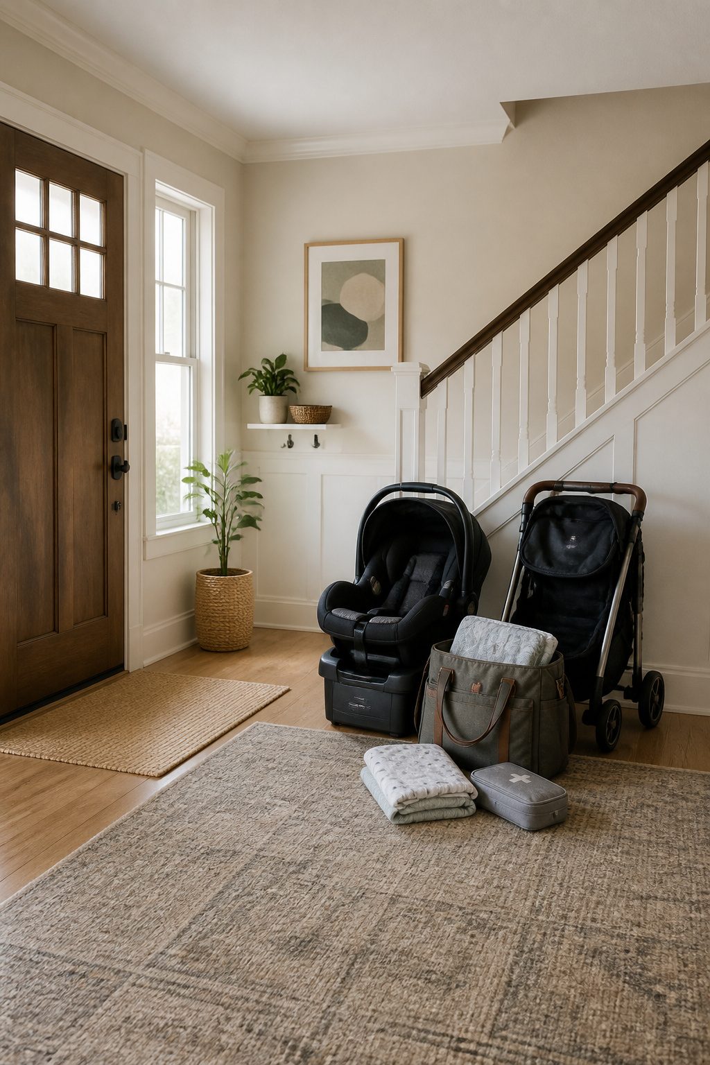 An infant car seat and a stroller ready for travel.
