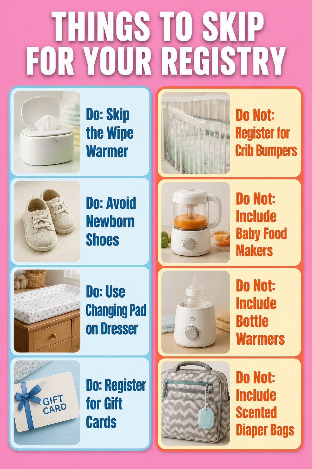 A list of items to skip when creating a baby registry.