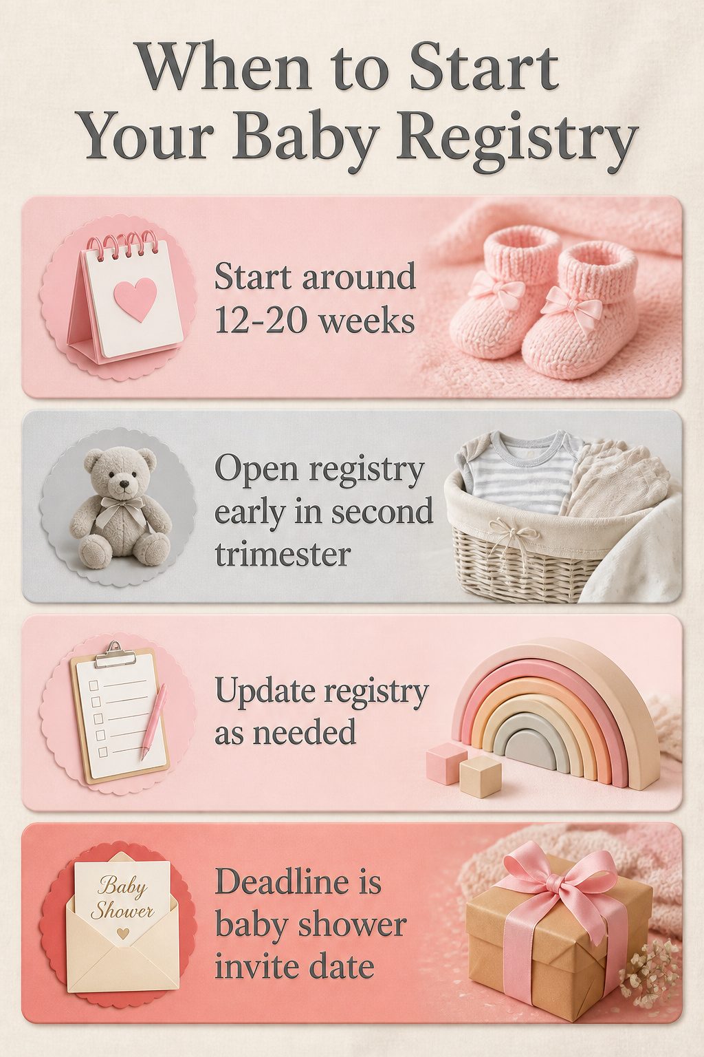 An infographic showing the best time to start a baby registry.