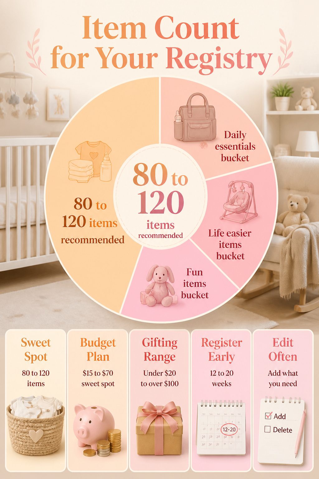 A visual representation of item count for a baby registry.
