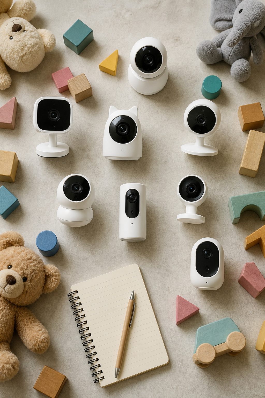 Best Playroom Camera: 10 Smart Indoor Picks for Kids' Spaces 2026 5 Tabletop scene with a camera, notebook, and colorful toys for buying guide
