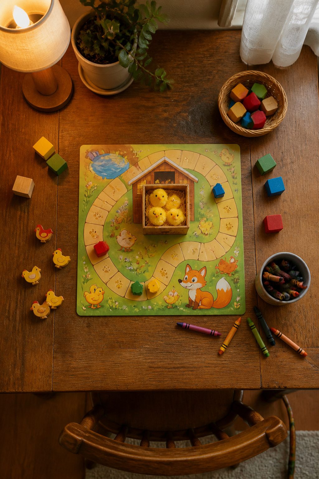 Count Your Chickens game board with chicks and a spinner.