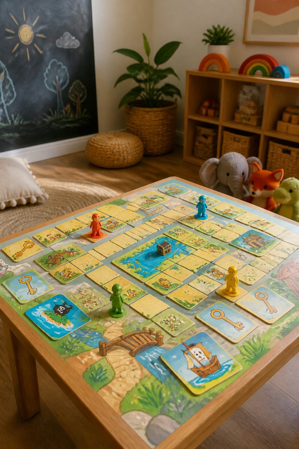 Race to the Treasure! game board with colorful tiles and paths.