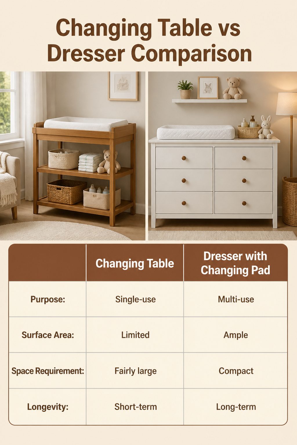 A visual comparison between a changing table and a dresser.