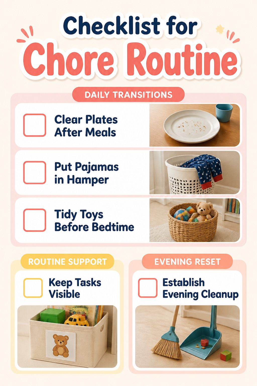 A checklist for establishing a chore routine for young children.