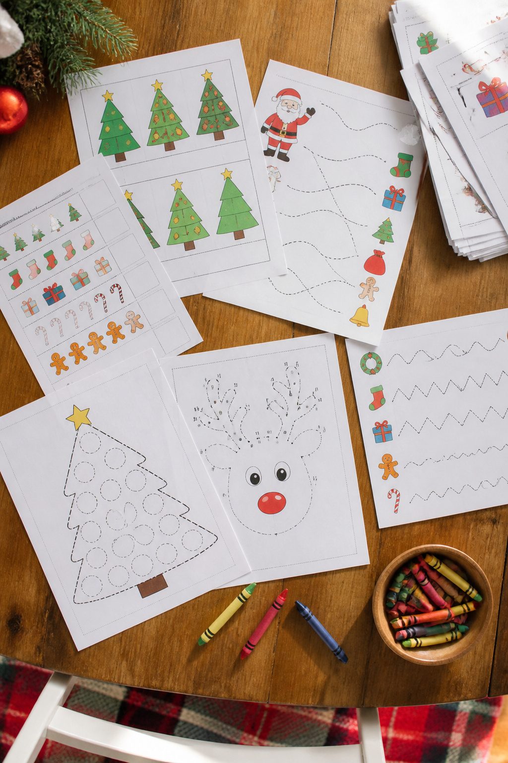 Christmas Printables for Preschoolers: Worksheets, Crafts, and Activities 1 Christmas-themed worksheets for preschoolers, including math and literacy activities.