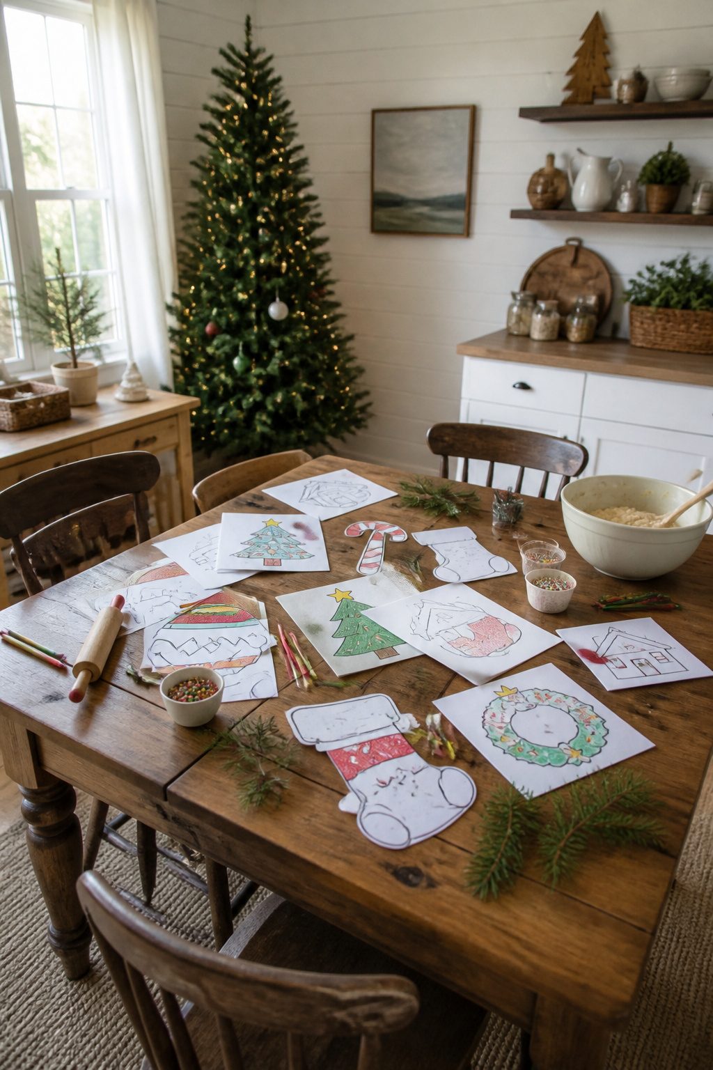Christmas Printables for Preschoolers: Worksheets, Crafts, and Activities 9 A photo showing various holiday-themed activities for preschoolers.