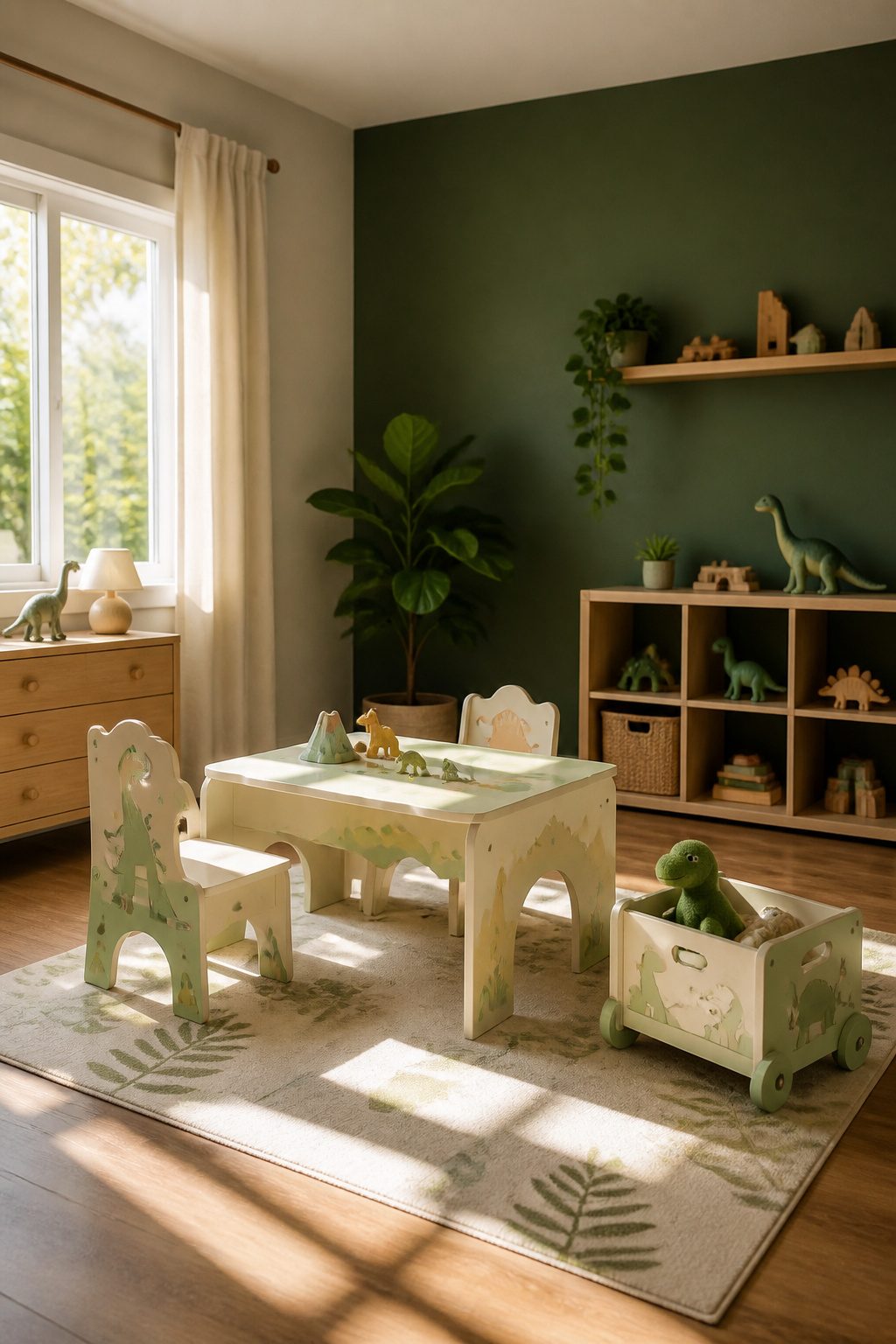 10 Dinosaur Themed Nursery Ideas Built From Shop-and-Make Research 10 Dinosaur table and chair set in a nursery.