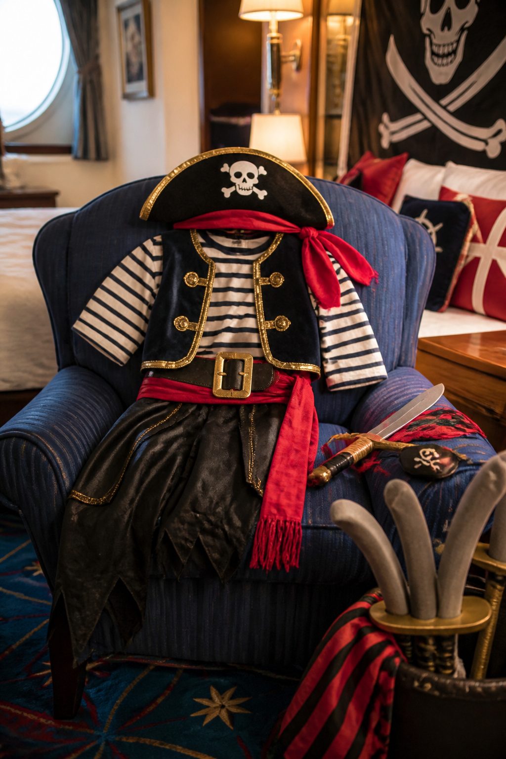 Guests in pirate costumes during Pirate Night on a Disney cruise.