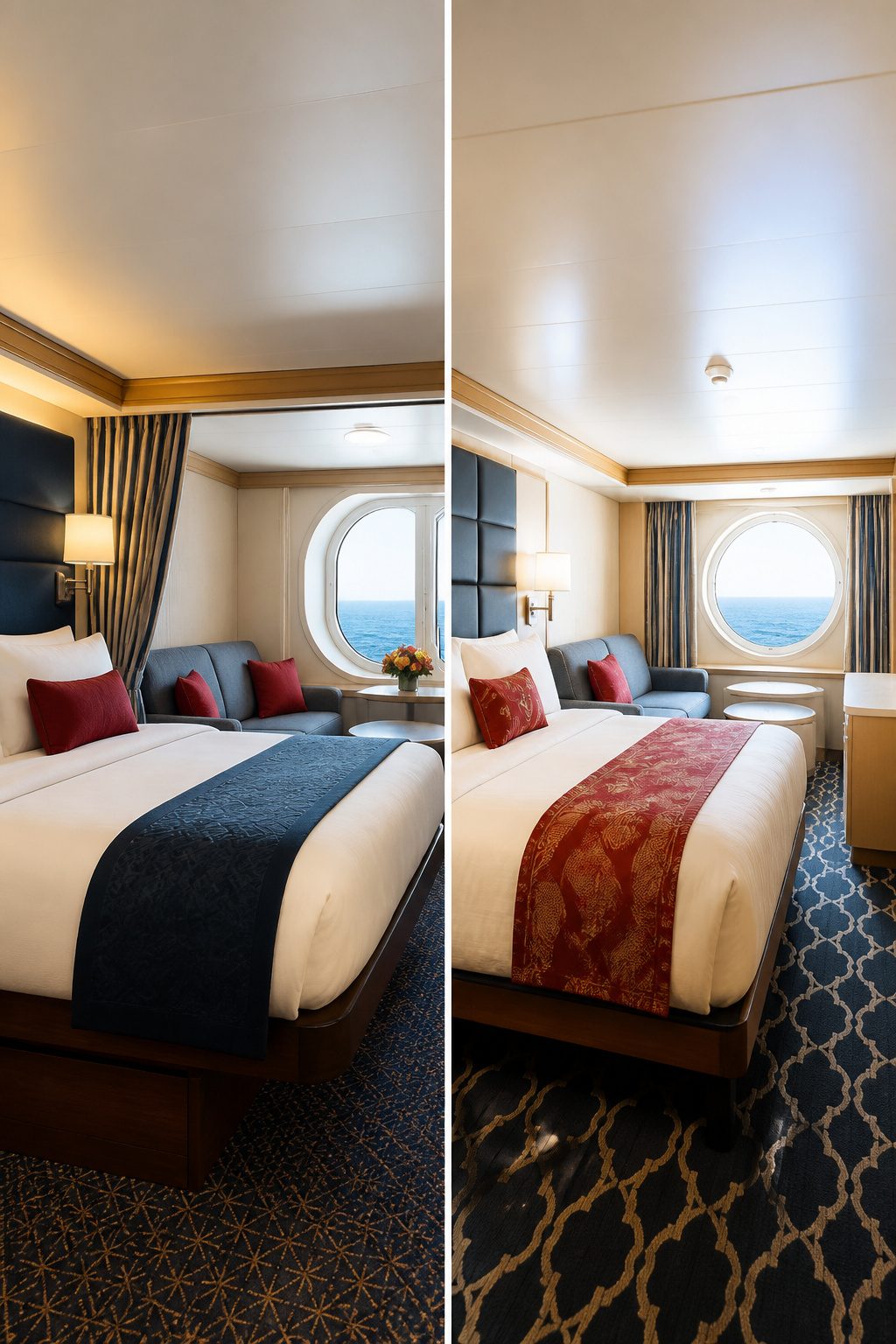 A layout of stateroom options on a Disney cruise ship.
