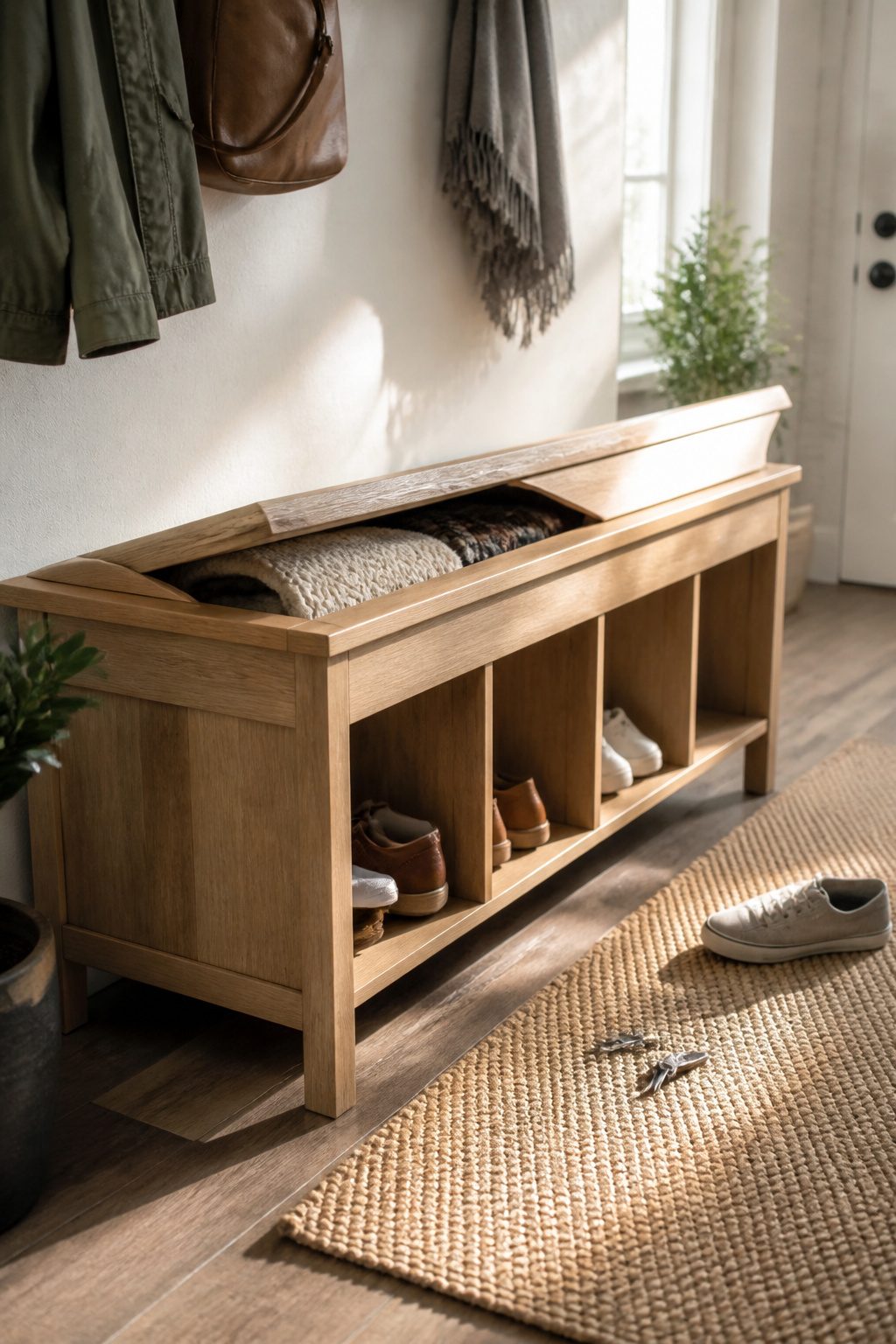 DIY Entryway Bench: How to Build One in 6 Steps (2026) 5 A bench with potential storage features like cubbies and a lift-top.