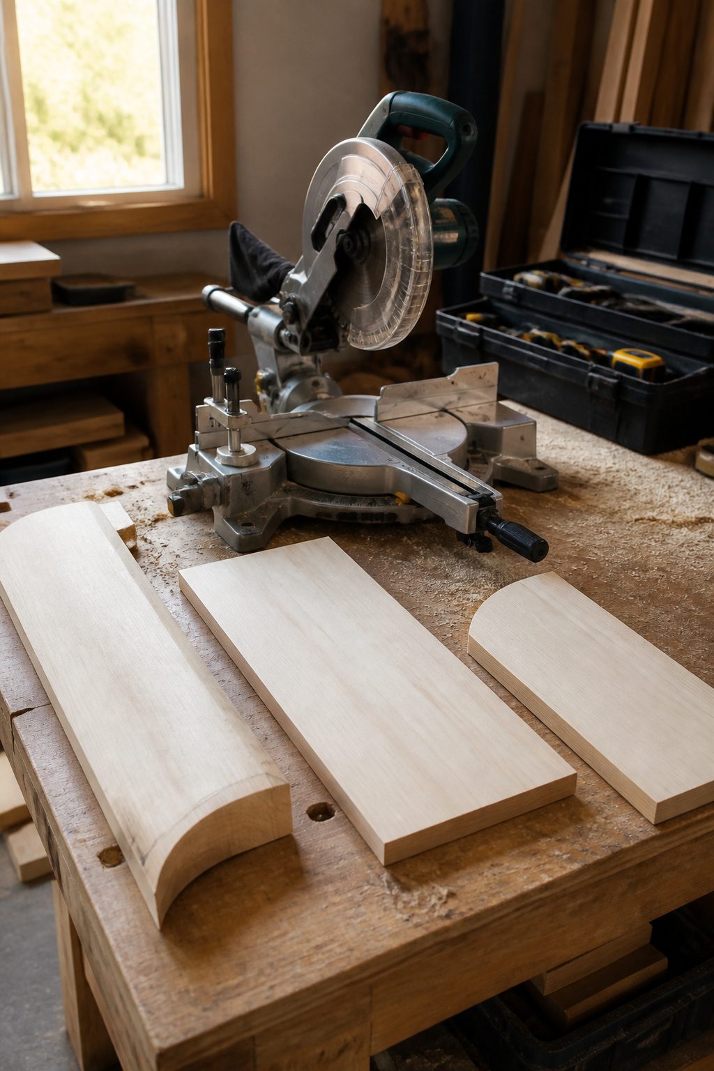 DIY Entryway Bench: How to Build One in 6 Steps (2026) 3 Marked wooden pieces on a workbench ready for cutting.
