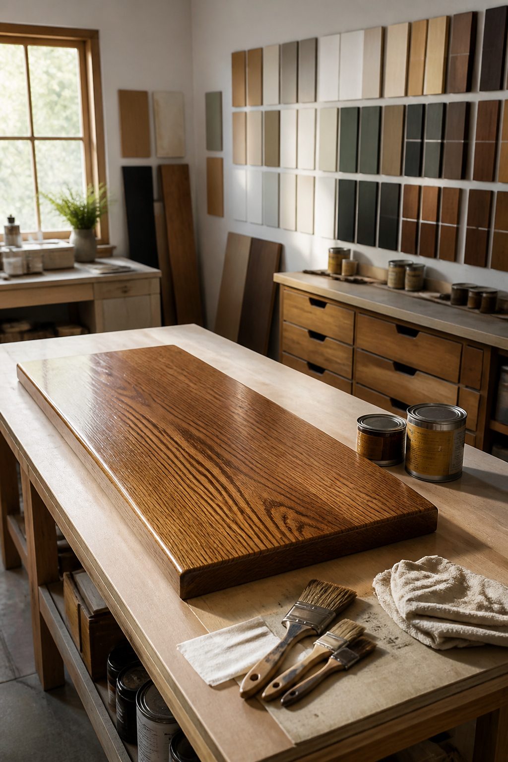 DIY Entryway Bench: How to Build One in 6 Steps (2026) 6 Sanded bench top prepared for finishing with stain.