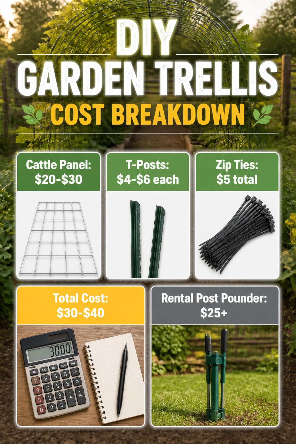 Information image detailing the cost breakdown for a DIY trellis.