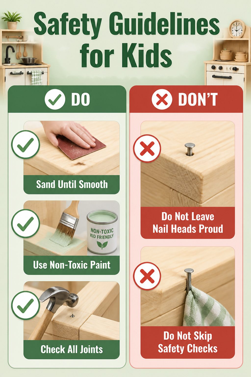 A list of safety guidelines for kids regarding the mud kitchen.