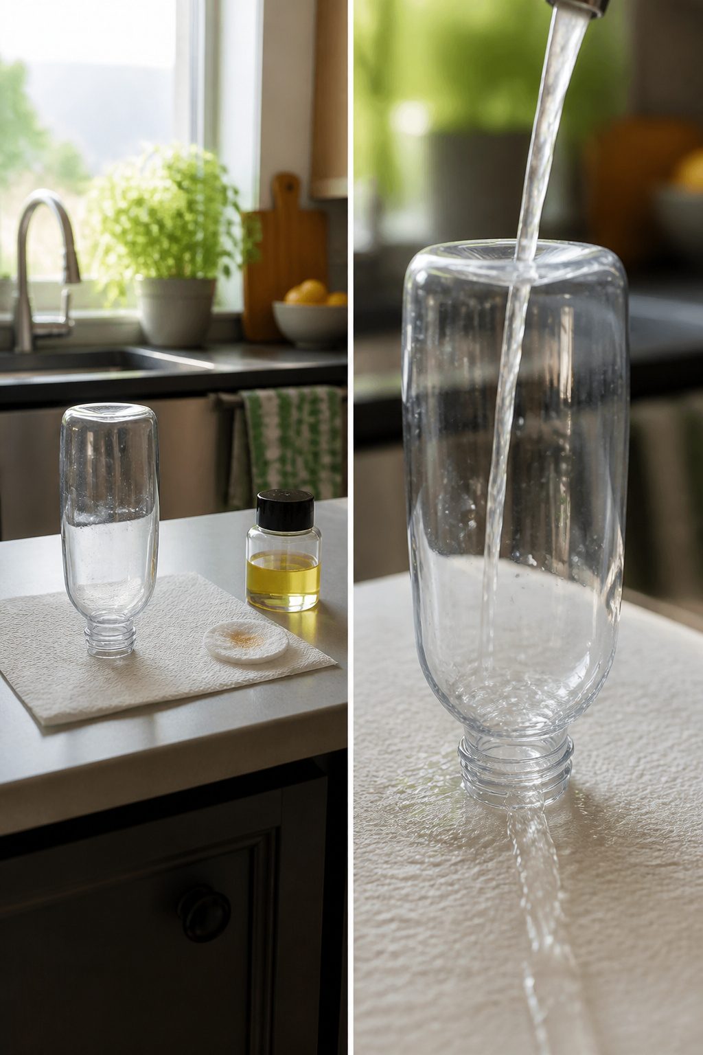 DIY Sensory Bottles: How to Make Them, Step by Step 2 A bottle being rinsed out with a label partially removed.