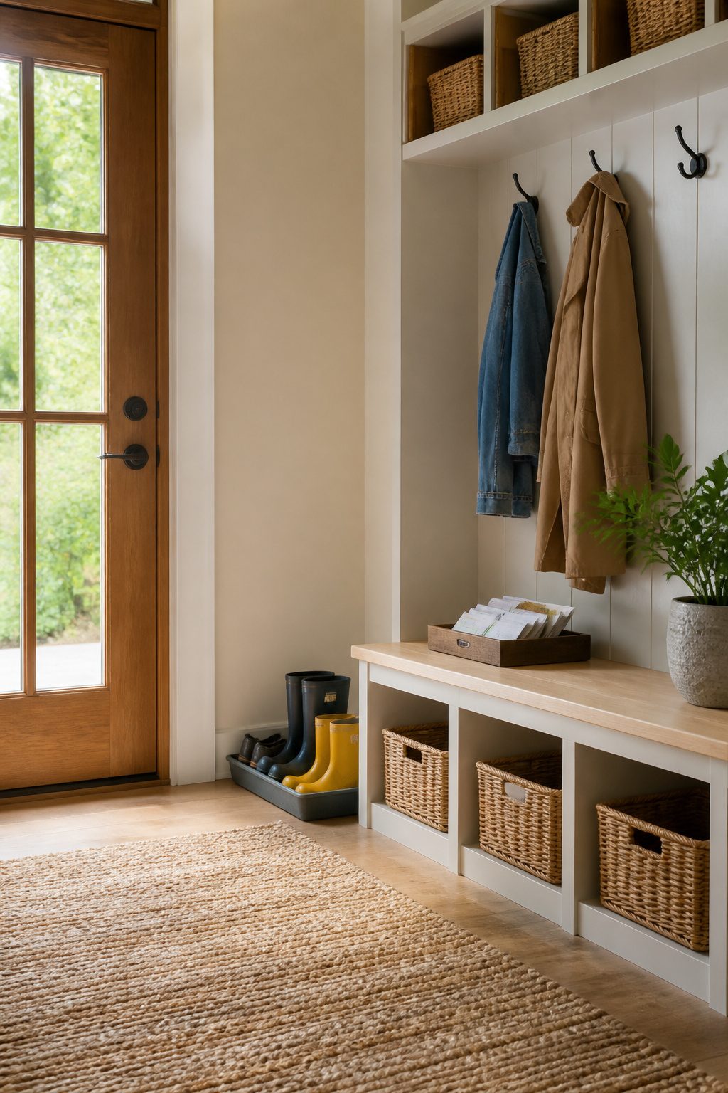 What Is a Drop Zone in a House? 6 Practical Ideas for 2026 6 An orderly drop zone with a clean mail tray and organized hooks.