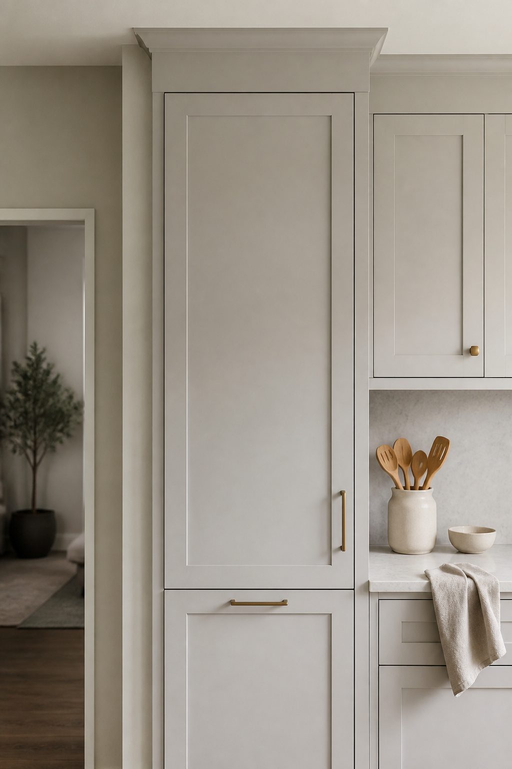 Extending Kitchen Cabinets to the Ceiling: A Complete Guide 11 Single tall cabinet door extending above existing cabinetry.