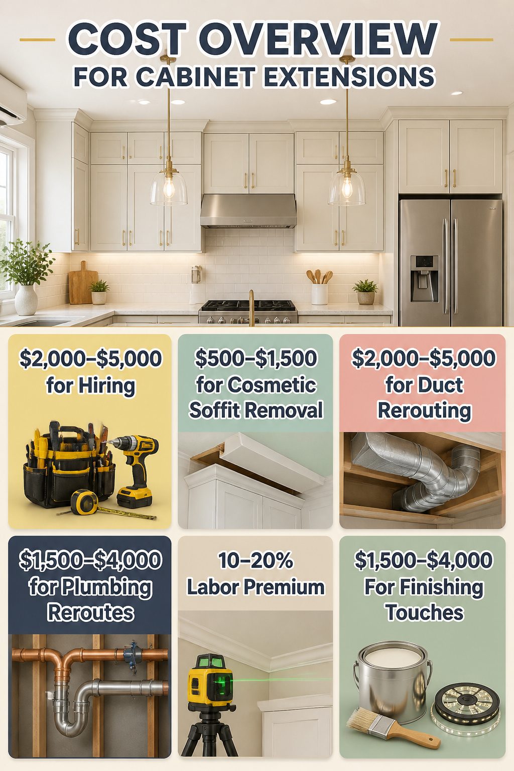 Extending Kitchen Cabinets to the Ceiling: A Complete Guide 12 Cost overview for extending kitchen cabinets to the ceiling.