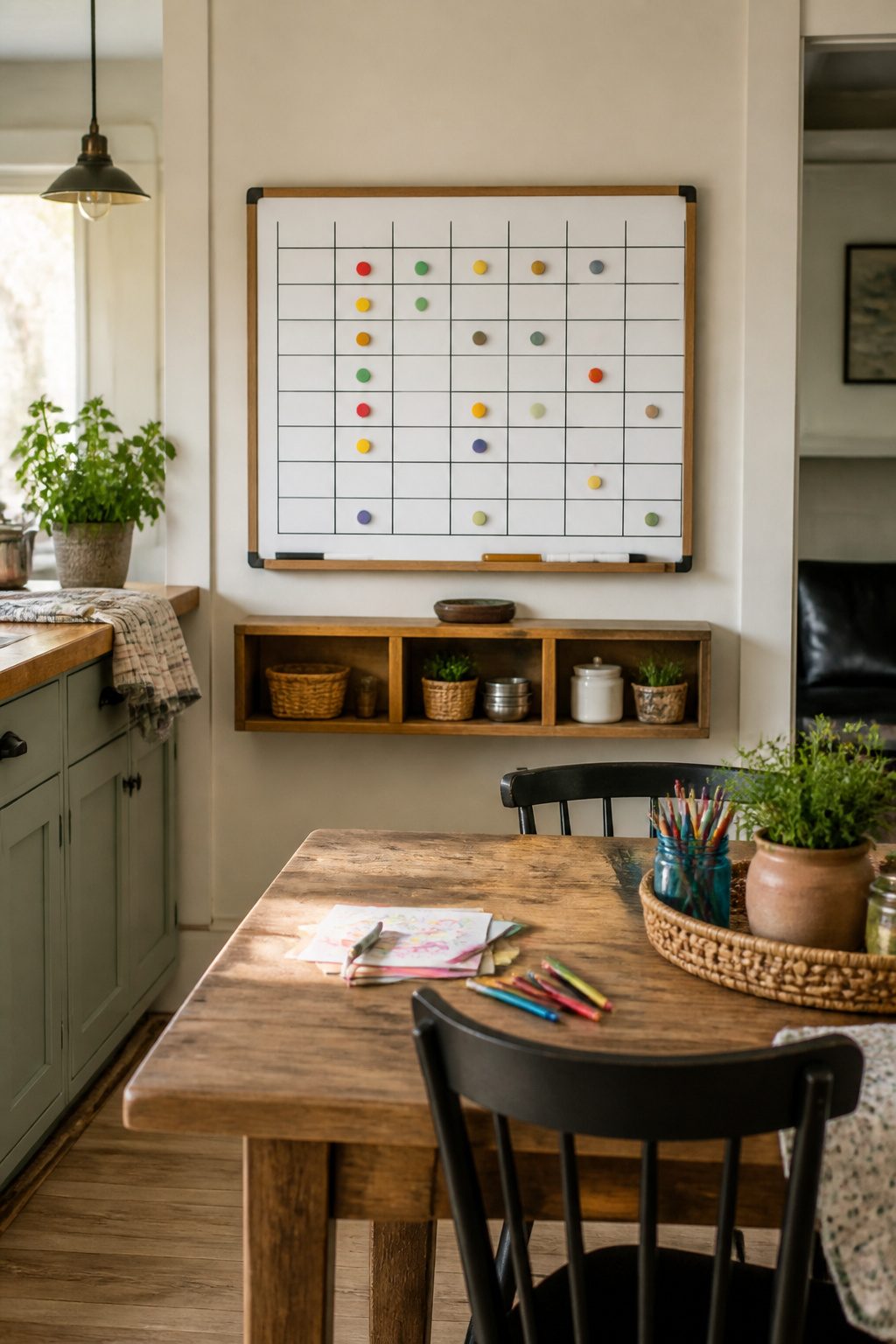 10 Family Command Center Ideas That Actually Work in 2026 4 A magnetic chore chart with colored magnets representing tasks for family members.