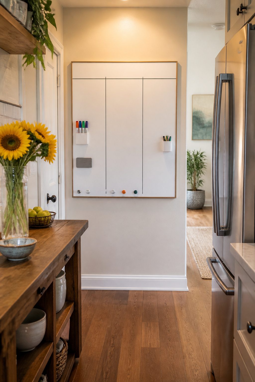 10 Family Command Center Ideas That Actually Work in 2026 3 A magnetic dry erase board divided into columns for daily and weekly tasks.