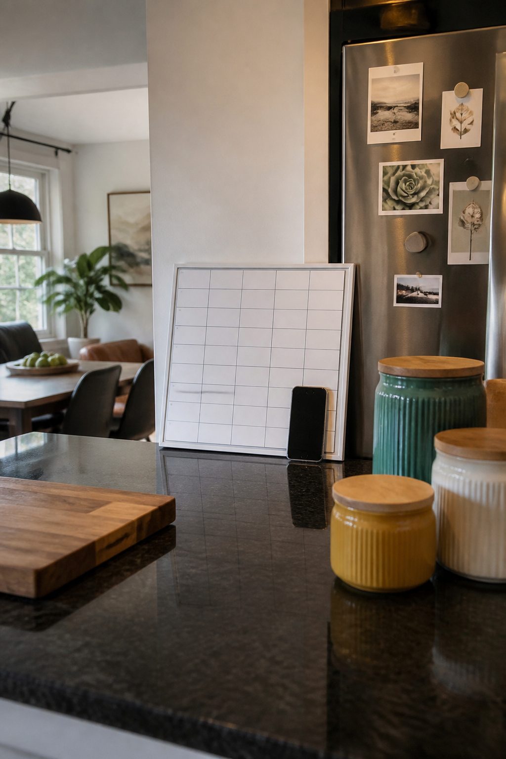 10 Family Command Center Ideas That Actually Work in 2026 8 A laminated meal planning board with a grid layout for daily meals.