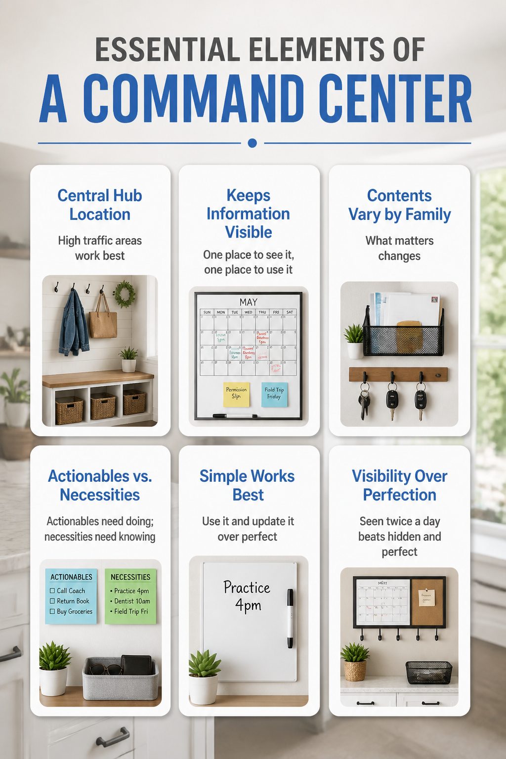 10 Family Command Center Ideas That Actually Work in 2026 11 An overview of a family command center with various organizational tools.