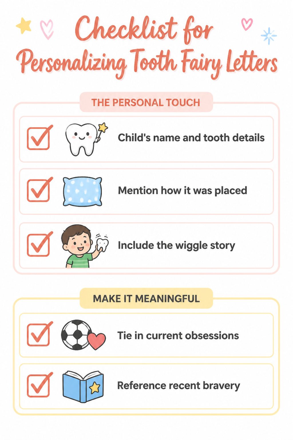 First Tooth Tooth Fairy Letter Ideas for 2026 8 A guide for personalizing Tooth Fairy letters with specific details.