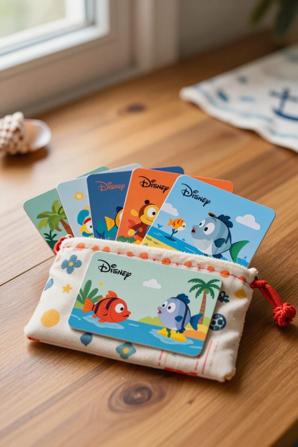Fish Extender Gift Ideas for Disney Cruise Line (2026) 1 A photo showing Disney gift cards in a fish extender pouch.