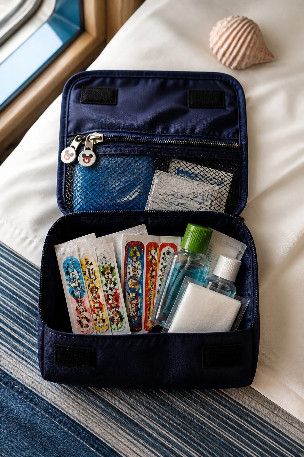 Fish Extender Gift Ideas for Disney Cruise Line (2026) 2 A first aid kit filled with travel-sized items and Disney-themed Band-Aids.