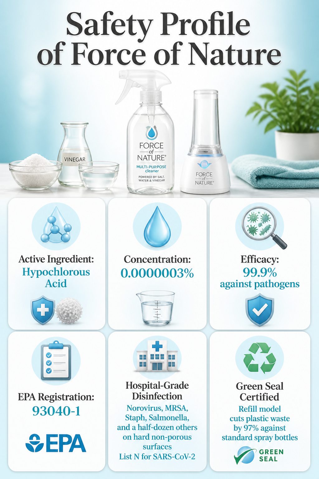 Force of Nature Cleaner Review: What It Cleans and What It Does Not 13 Information image on the safety profile of Force of Nature cleaner.