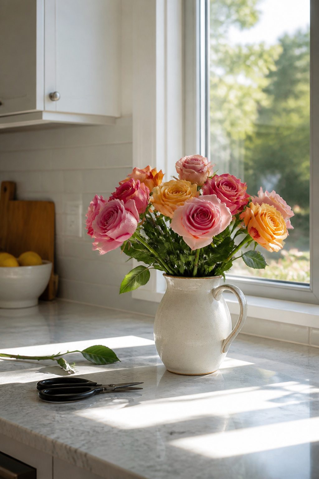 Force of Nature Cleaner Review: What It Cleans and What It Does Not 8 Vase of fresh-cut roses with water treated by Force of Nature cleaner.