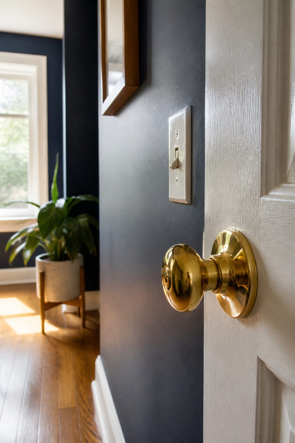 Force of Nature Cleaner Review: What It Cleans and What It Does Not 3 Gleaming doorknob and light switch in a hallway, cleaned with Force of Nature.