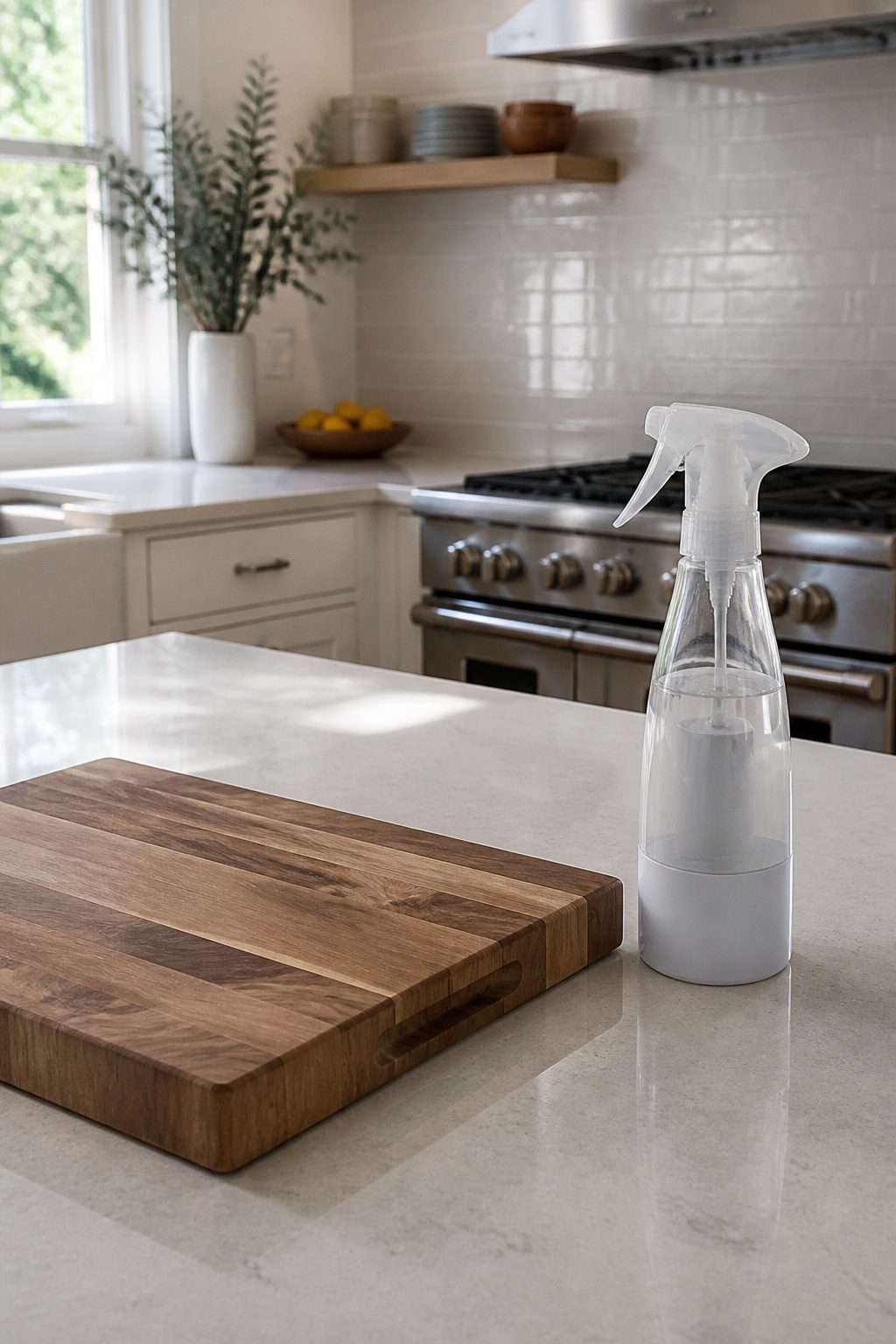 Force of Nature Cleaner Review: What It Cleans and What It Does Not 2 Kitchen counter with Force of Nature cleaner and quartz surfaces.