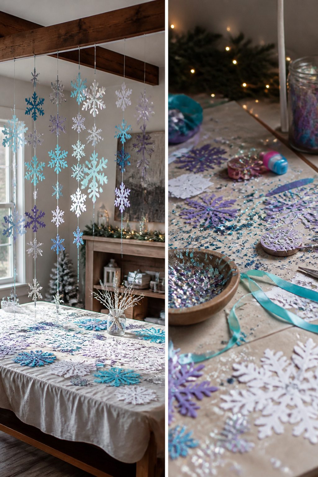 Frozen Themed Birthday Party: Your Complete 2026 Guide 6 Handmade snowflake garlands hanging from the ceiling.