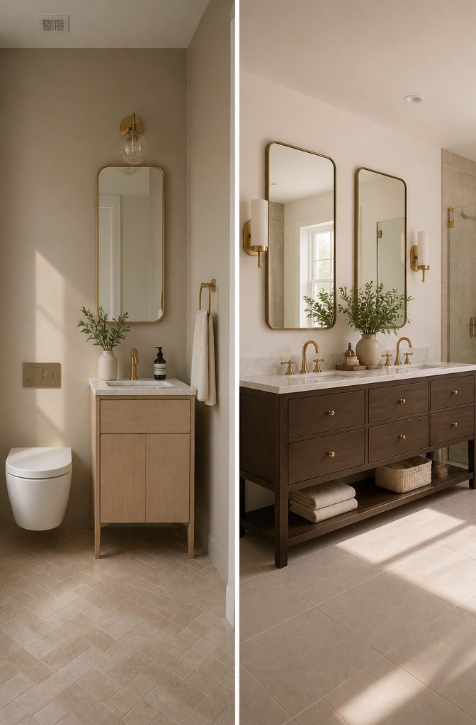 Powder Room Vanity Styles, Sizes & Storage: A Complete Guide 6 A powder room vanity illustrating its compact size compared to bathroom vanities.