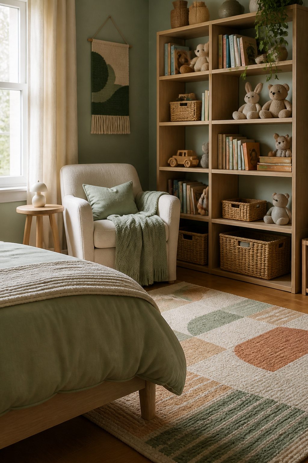 Gentle Parenting Pros and Cons in 2026 3 A calming bedroom with a bookshelf and inviting reading corner.