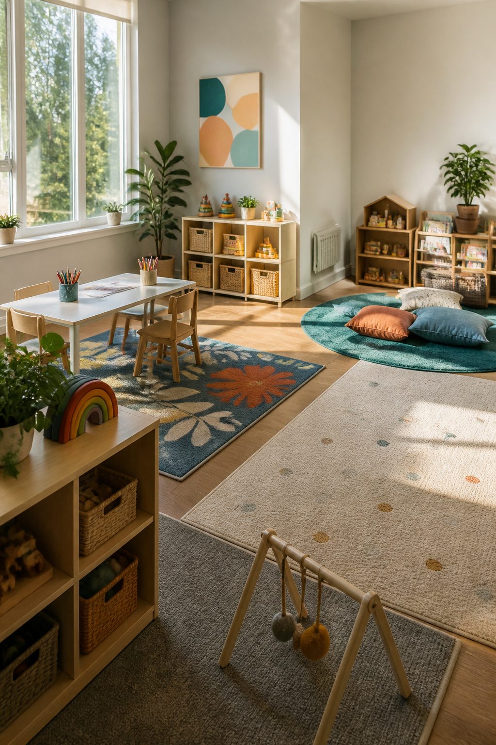 Gentle Parenting Pros and Cons in 2026 11 A family room with distinct zones for play, reading, and learning.