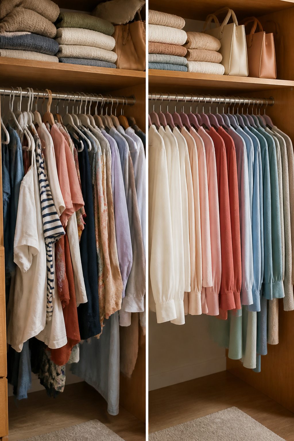 Home Organization Products for Every Room and Closet in 2026 6 A closet filled with clothes hanging on slim velvet nonslip suit hangers.
