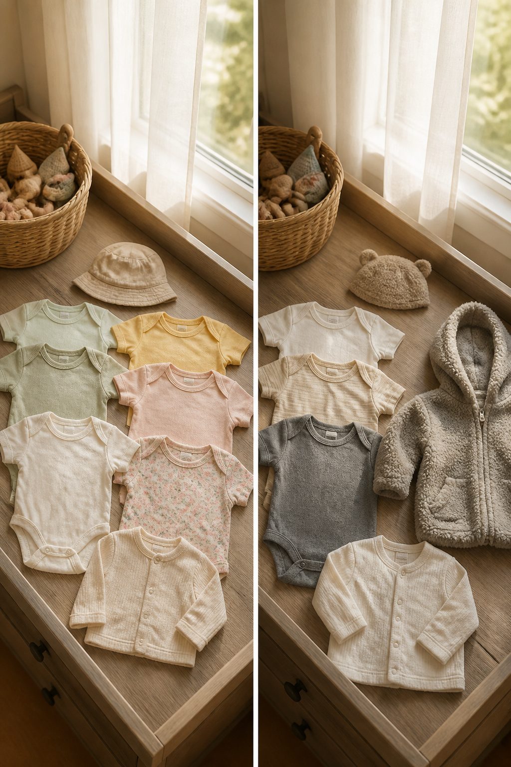 Clothing items suitable for different seasons displayed together.
