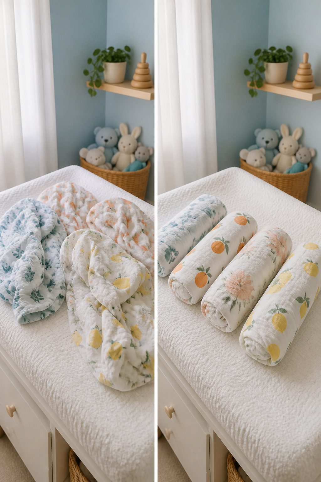 A photo of a baby who appears uncomfortable in a swaddle.
